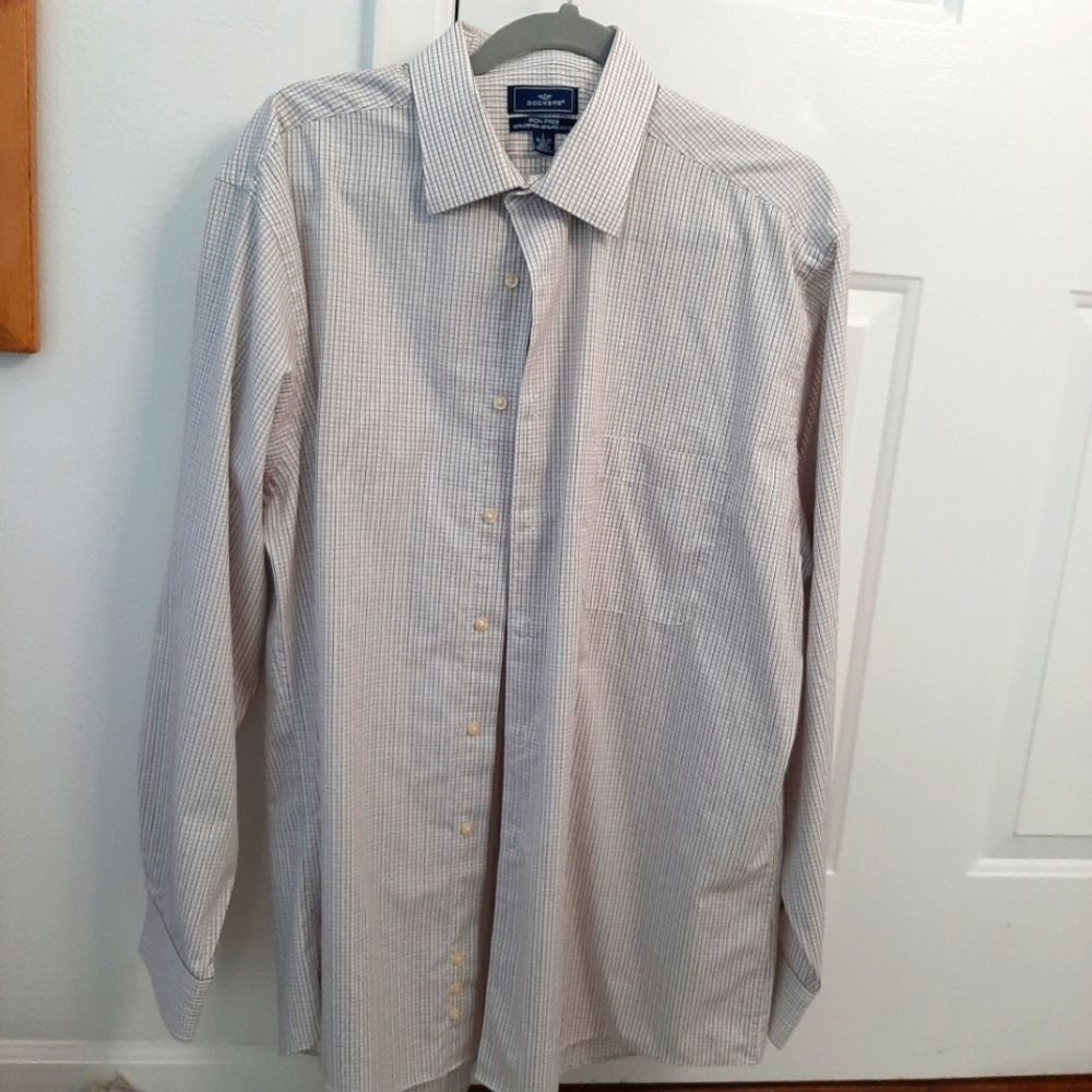 DOCKERS Iron Free Down Down Shirt Cotton Blend Large Cream Tan
